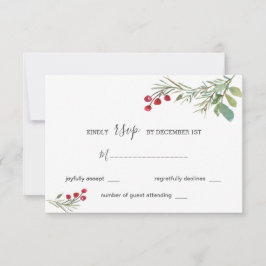 Winter Pine Cones Berry Wedding RSVP Kaartje