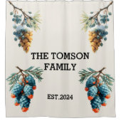 Winter Pine Cones Family Name Design Douchegordijn (Voorkant)