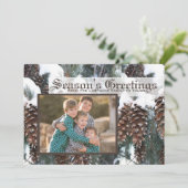 Winter Pine Cones Foto Platte Kaart (Staand voorkant)