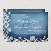 Winter Pine Cones Holiday Blue Wedding Invitations Kaart (Voorkant / Achterkant)