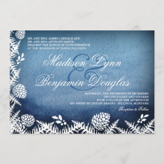 Winter Pine Cones Holiday Blue Wedding Invitations Kaart