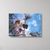 Winter Pine Cones onder een sterrenhemel Canvas Afdruk (Voorkant)
