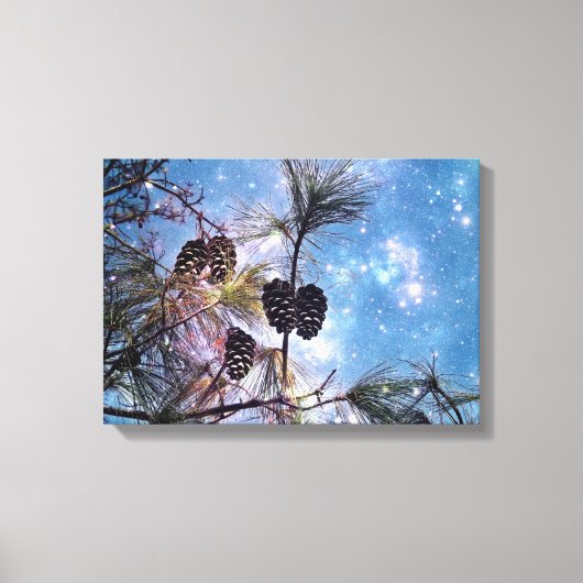Winter Pine Cones onder een sterrenhemel Canvas Afdruk (Voorkant)