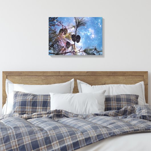 Winter Pine Cones onder een sterrenhemel Canvas Afdruk (Insitu (Slaapkamer))
