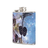 Winter Pine Cones onder een sterrenhemel Heupfles (Links)