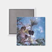 Winter Pine Cones onder een sterrenhemel Magneet (Voorkant / Achterkant)