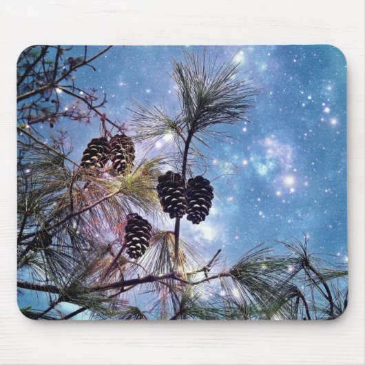 Winter Pine Cones onder een sterrenhemel Muismat (Voorkant)