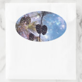 Winter Pine Cones onder een sterrenhemel Ovale Sticker (Tas)