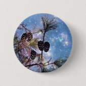 Winter Pine Cones onder een sterrenhemel Ronde Button 5,7 Cm (Voorkant)