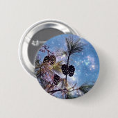 Winter Pine Cones onder een sterrenhemel Ronde Button 5,7 Cm (Voorkant /achterkant)