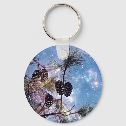 Winter Pine Cones onder een sterrenhemel Sleutelhanger (Voorkant)