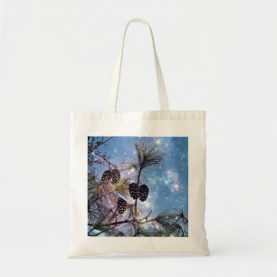 Winter Pine Cones onder een sterrenhemel Tote Bag