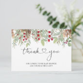 Winter Pine Cones Red Berry Baby shower Dank u Bedankkaart (Staand voorkant)