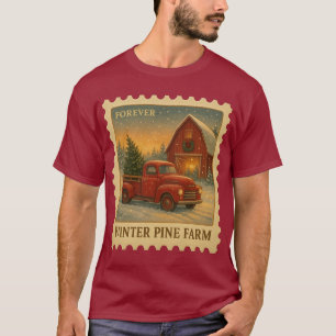 Winter Pine Farm – Forever Postzegel T-shirt