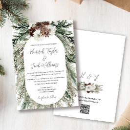 Winter Pine Forest Bruiloft met QR Code RSVP Kaart
