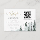 Winter Pine Forest Sage QR Code Wedding RSVP Informatiekaartje (Voorkant)