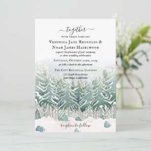 Winter Pine Forest Snow Mountains Invitation Kaart