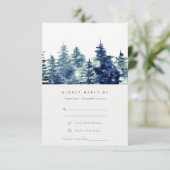 Winter Pine Forest Snow Waterverf Wedding RSVP Informatiekaartje (Staand voorkant)