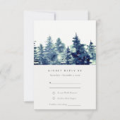 Winter Pine Forest Snow Waterverf Wedding RSVP Kaartje (Voorkant)