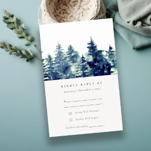 Winter Pine Forest Snow Waterverf Wedding RSVP Kaartje