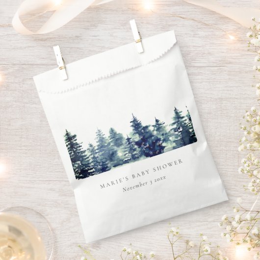 Winter Pine Forest Snowfall Waterverf Baby shower Bedankzakje (Geknipt)