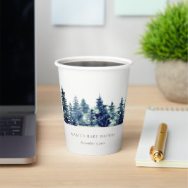 Winter Pine Forest Snowfall Waterverf Baby shower Papieren Bekers