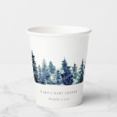 Winter Pine Forest Snowfall Waterverf Baby shower Papieren Bekers (Achterkant)