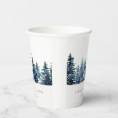 Winter Pine Forest Snowfall Waterverf Baby shower Papieren Bekers (Rechts)