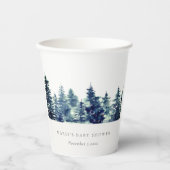 Winter Pine Forest Snowfall Waterverf Baby shower Papieren Bekers (Voorkant)