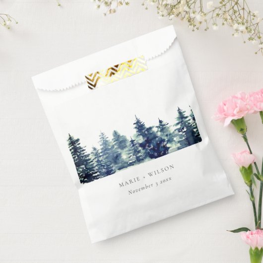 Winter Pine Forest Snowfall Waterverf Wedding Bedankzakje (Gezegeld)