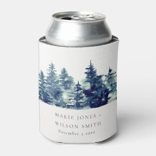 Winter Pine Forest Snowfall Waterverf Wedding Blikjeskoeler (Blikje Voorkant)