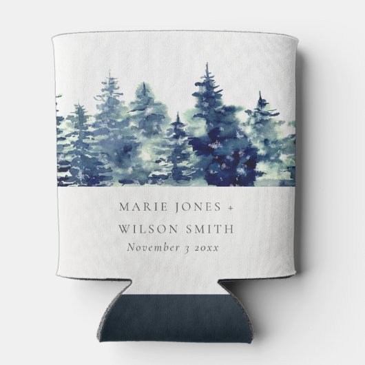 Winter Pine Forest Snowfall Waterverf Wedding Blikjeskoeler (Achterkant)