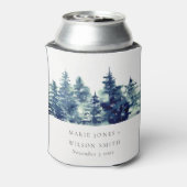 Winter Pine Forest Snowfall Waterverf Wedding Blikjeskoeler (Blikje Achterkant)