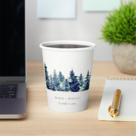 Winter Pine Forest Snowfall Waterverf Wedding Papieren Bekers