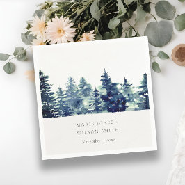 Winter Pine Forest Snowfall Waterverf Wedding Servet