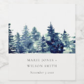 Winter Pine Forest Snowfall Waterverf Wedding Wijn Etiket (Enkel label)