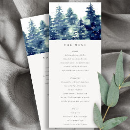 Winter Pine Forest Snowfall Wedding Menu Kaart