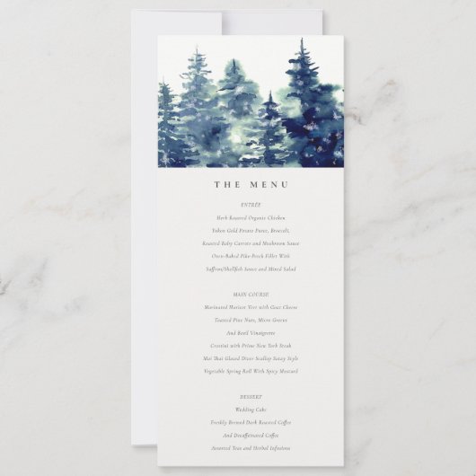 Winter Pine Forest Snowfall Wedding Menu Kaart (Voorkant)