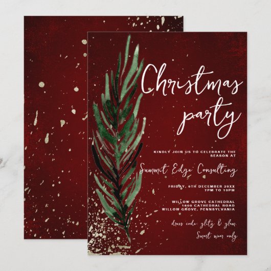 Winter Pine & Gold feestelijk Kantoor kerstfeest Kaart (Voorkant / Achterkant)