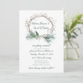 Winter Pine Grapevine Krans bruiloft uitnodiging (Staand voorkant)