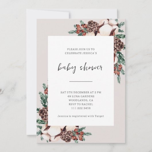 Winter Pine Greenery Simple Baby Shower Kaart (Voorkant)