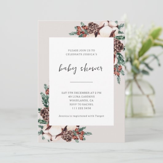 Winter Pine Greenery Simple Baby Shower Kaart (Staand voorkant)