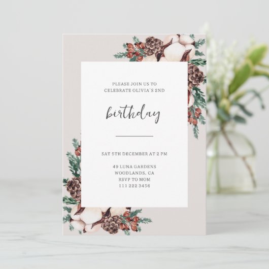 Winter Pine Greenery Simple Birthday Kaart (Staand voorkant)