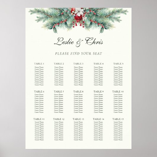 Winter Pine Greenery Trouwstoel Grafiek Poster (Voorkant)