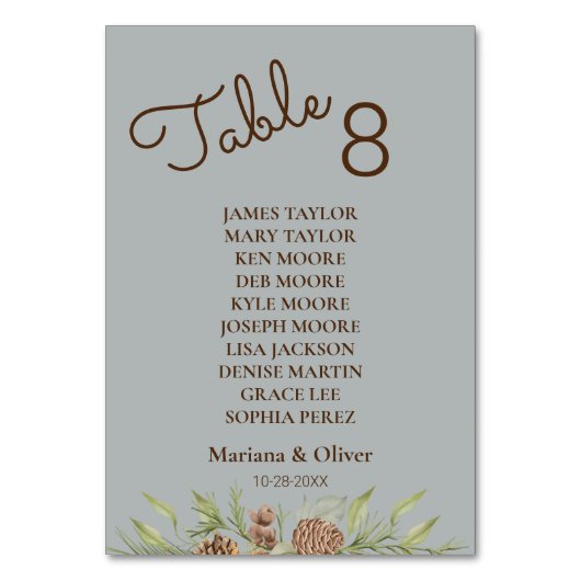 Winter Pine Grey Tafelnummer Kaart met namen (Voorkant)