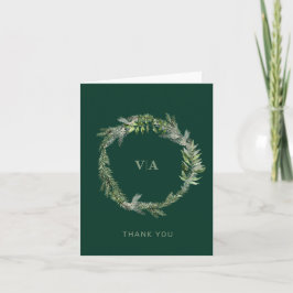 Winter Pine Groen met bruiloft Monogram Notitiekaartje