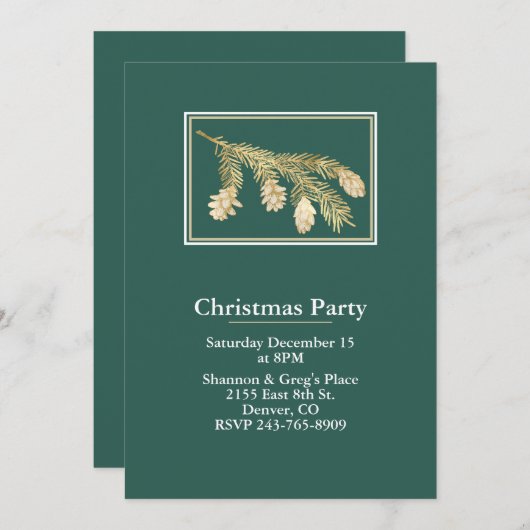 Winter Pine Holiday Party Kaart (Voorkant / Achterkant)