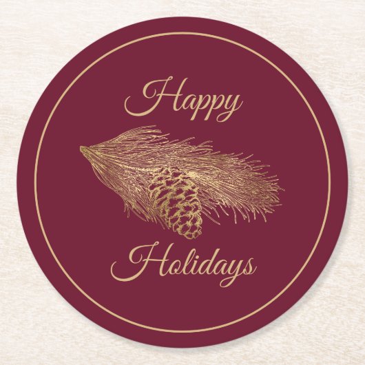 Winter Pine Holiday Ronde Kartonnen Onderzetter (Voorkant)