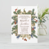 Winter Pine Holly Berries Christelijke bruiloft Kaart (Staand voorkant)