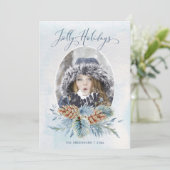 Winter Pine Jolly Feestdagen | Foto Feestdagenkaart (Staand voorkant)